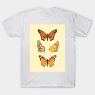 Orange Butterflies Vintage Illustration 70s Style T-Shirt